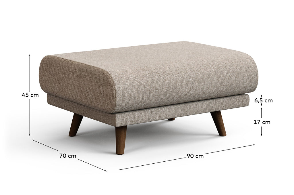 Karin footrest in beige chenille with walnut-coloured solid beechwood legs 90 x 70 cm