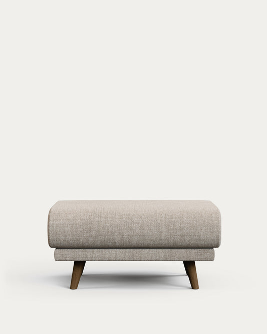 Karin footrest in beige chenille with walnut-coloured solid beechwood legs 90 x 70 cm