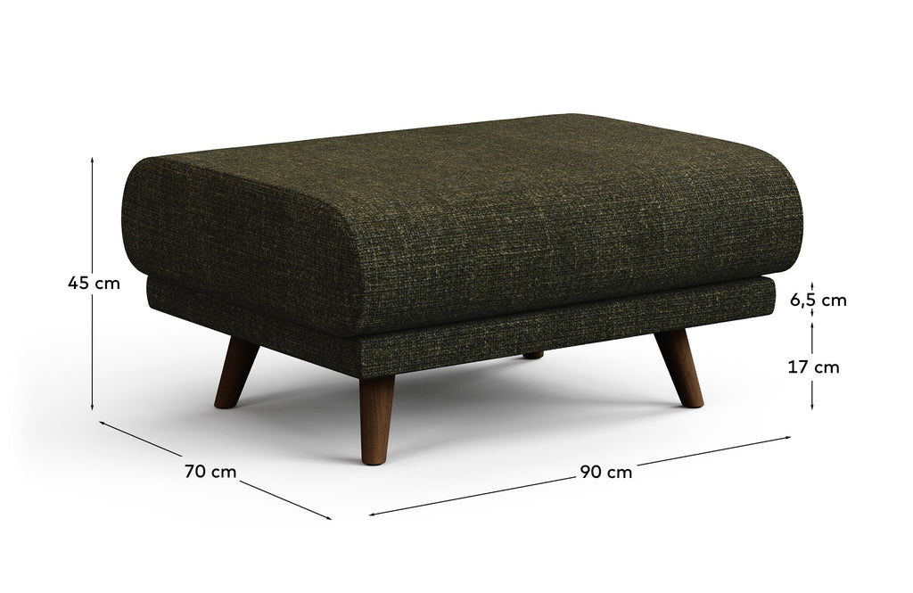 Karin footrest in green chenille with walnut-coloured solid beech wood legs 90 x 70 cm