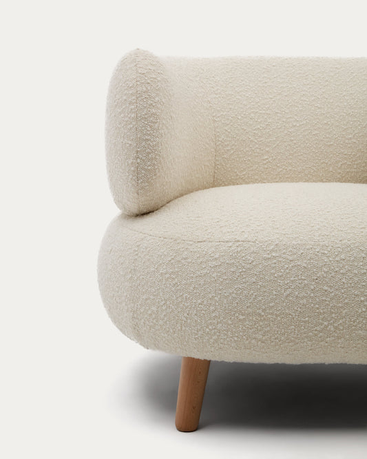 Luisa armchair in white bouclé with solid beech wood legs