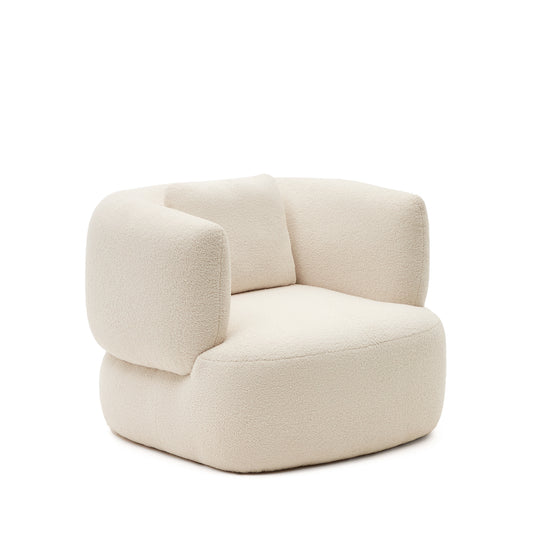 Martina armchair in ecru bouclé with cushion FSC Mix Credit