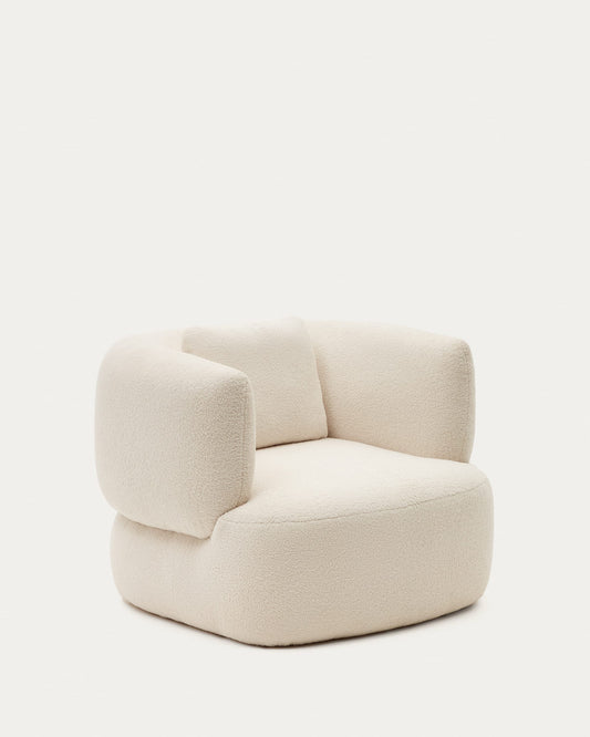 Martina armchair in ecru bouclé with cushion FSC Mix Credit