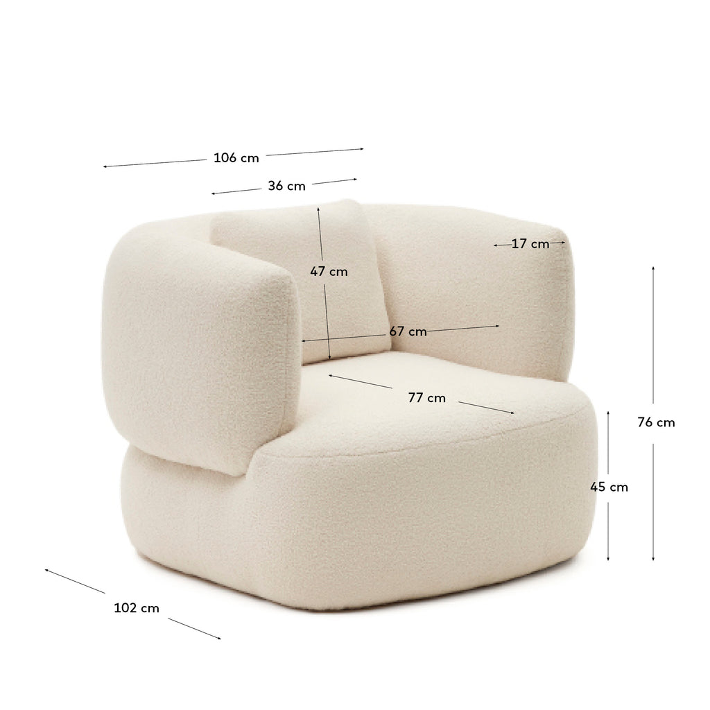 Martina ecru bouclé swivel armchair with cushion FSC Mix Credit