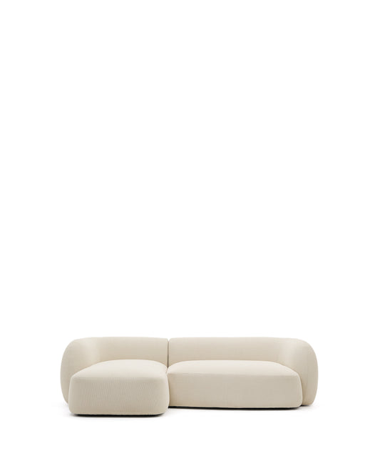 Modular 3-seater sofa Martina in ecru chenille with left-hand chaise longue 287 cm