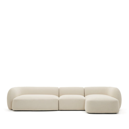 Modular 4-seater sofa Martina in ecru chenille with right chaise longue 377 cm