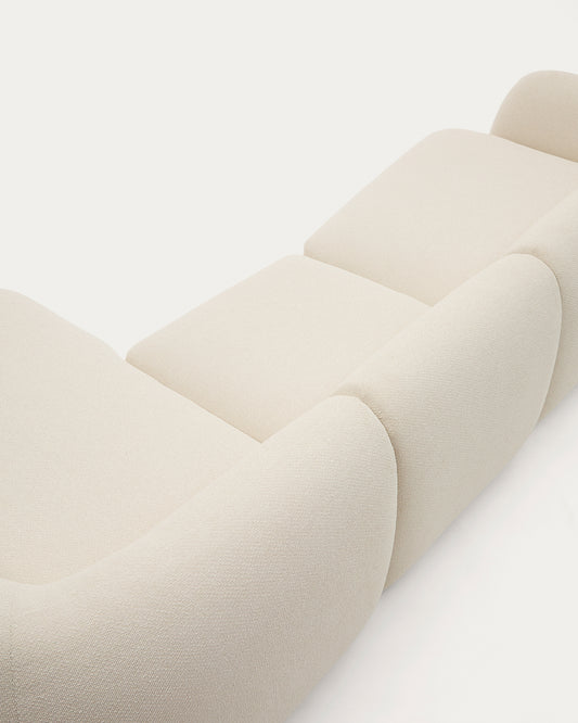 Martina ecru chenille 4-seater modular sofa with right chaise longue 377cm