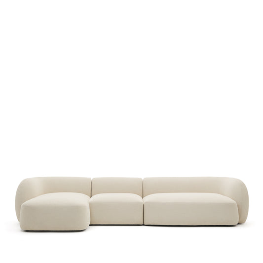 Modular 4-seater sofa Martina in ecru chenille with left chaise longue 377 cm