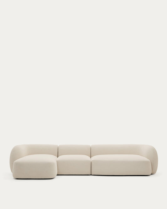 Martina ecru chenille 4-seater modular sofa with left chaise longue 377cm