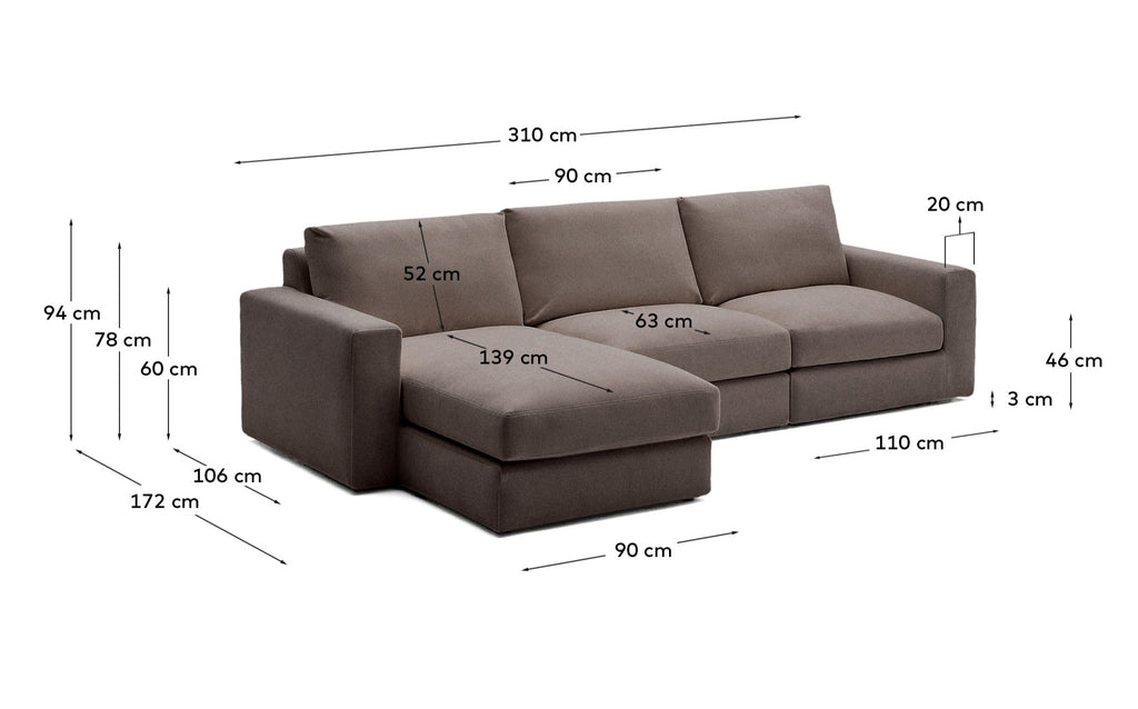 알레아 OEKO-TEX인증 리무버블커버 다크브라운 셔닐 모듈형 4인 소파(정면좌측카우치형) 310cm
