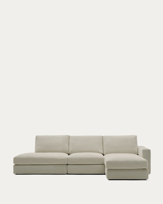Alea removable cover modular sofa 5-seater in light brown chenille right chaise longue 340 cm