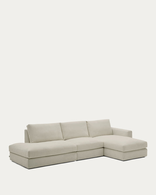 Alea removable cover modular sofa 5-seater in light brown chenille right chaise longue 340 cm