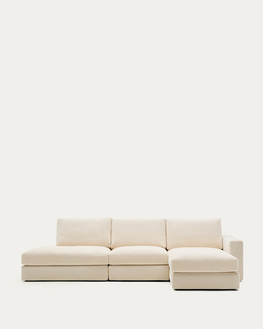 Alea removable cover modular sofa 5-seater in natural chenille right chaise longue 340 cm