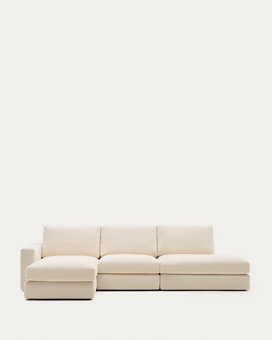 Alea removable cover modular sofa 5-seater in natural chenille left chaise longue 340 cm
