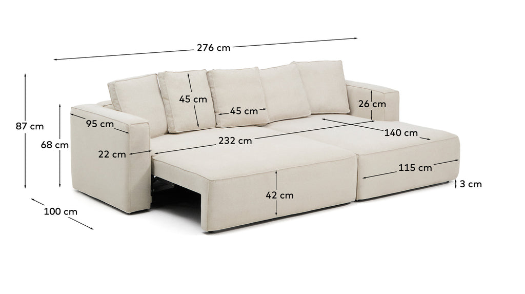 Marela beige chenille 3-seater sofa bed with right chaise longue 276cm FSC Mix Credit