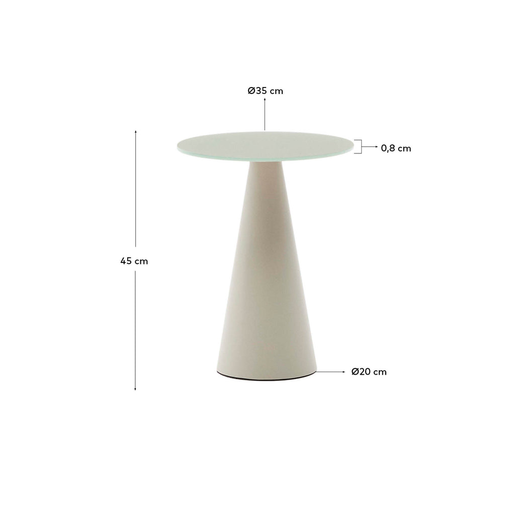 Wilshire side table with frosted tempered glass and steel with matt grey painted finish Ø35cm