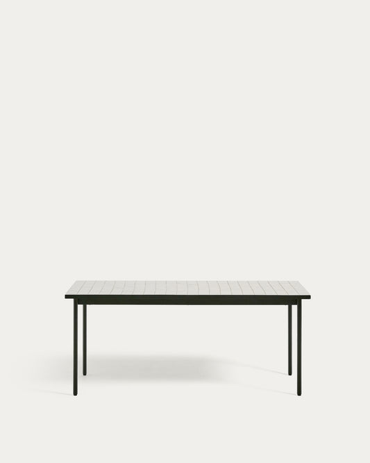 마리나 아웃도어 아연도금 다이닝테이블 182 x 91cm (그린프레임/에크루컬러 타일)