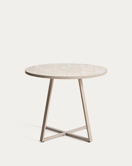 텔라 아연도금 스틸/베이지 타일 원형 테이블 Ø90 cm