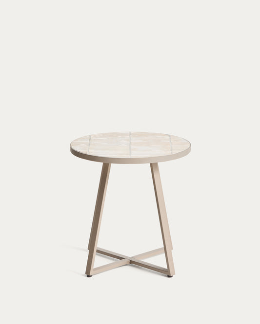 텔라 아연도금 스틸/베이지 타일 원형 테이블 Ø45 cm