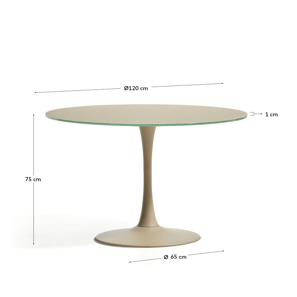 Round Vedira table in glass and taupe steel Ø120 cm