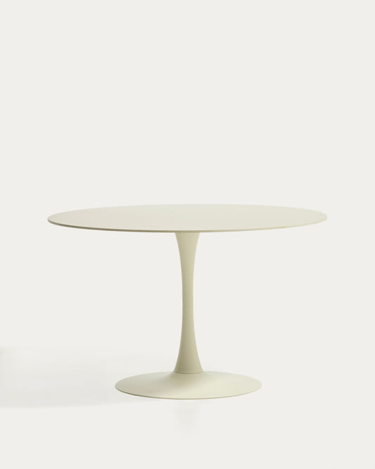 Round Vedira table in ecru ceramic and beige steel Ø120 cm