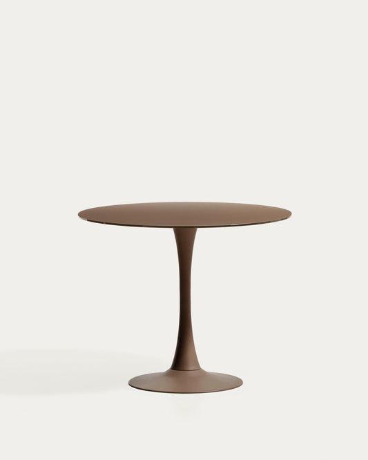 Round Vedira table in glass and brown steel Ø90 cm