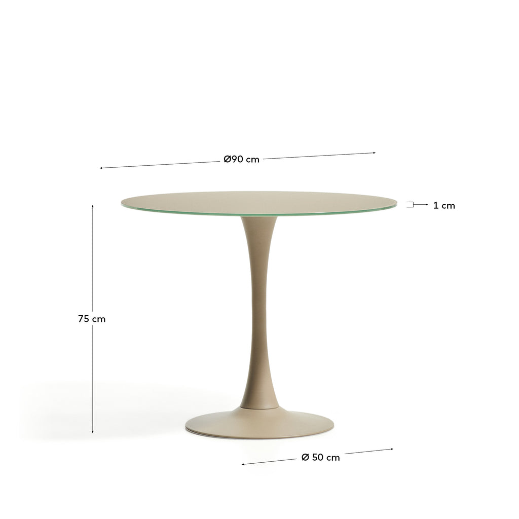 Round Vedira table in glass and taupe steel Ø90 cm