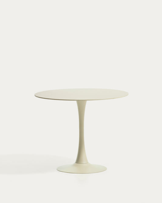 Round Vedira table in ecru ceramic and beige steel Ø90 cm