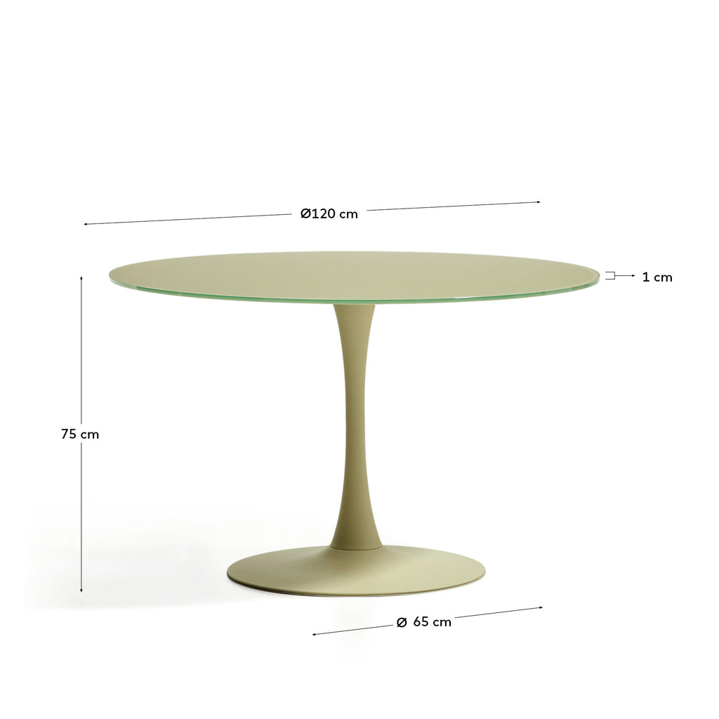 Round Vedira table in glass and green steel Ø120 cm