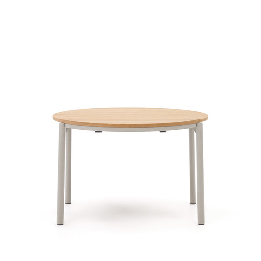 Montuiri extendable round table in oak veneer and steel legs with grey finish, Ø 120 (200) cm