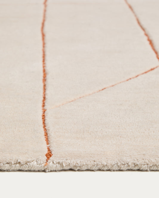 Delide ecru synthetic fibre rug with orange graphic detail 160 x 230cm