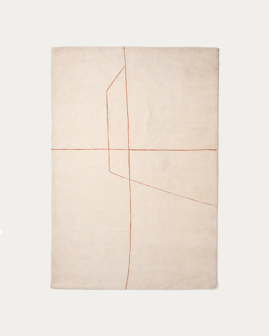Delide ecru synthetic fibre rug with orange graphic detail 160 x 230cm
