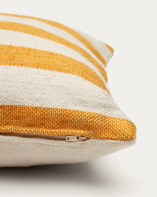 Nans 100% PET cushion cover with white and mustard stripes, 45 x 45 cm