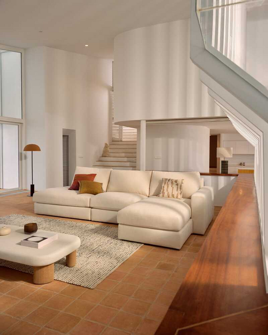 Alea removable cover modular sofa 5-seater in natural chenille right chaise longue 340 cm