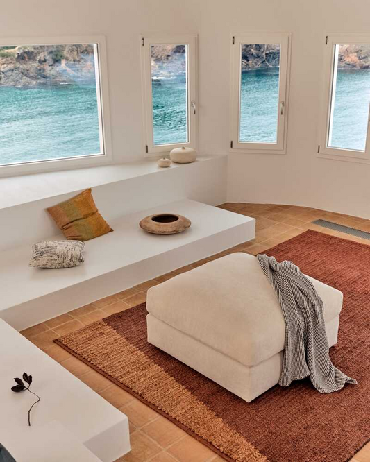 Alea removable cover footrest in natural chenille 90 x 90 cm