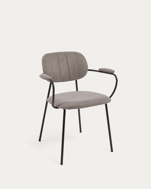 Auxtina stackable chair in light brown chenille and black steel